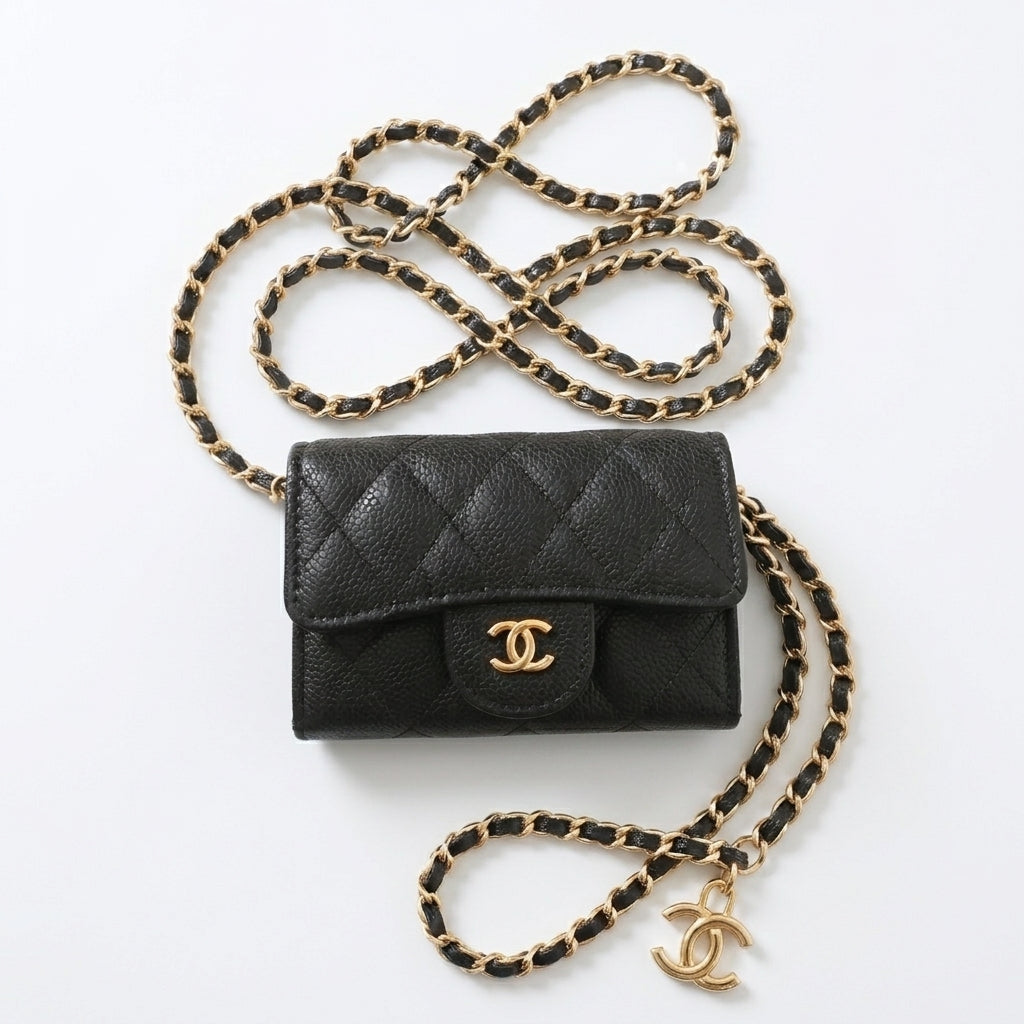 Mini sac cc noir (doré)