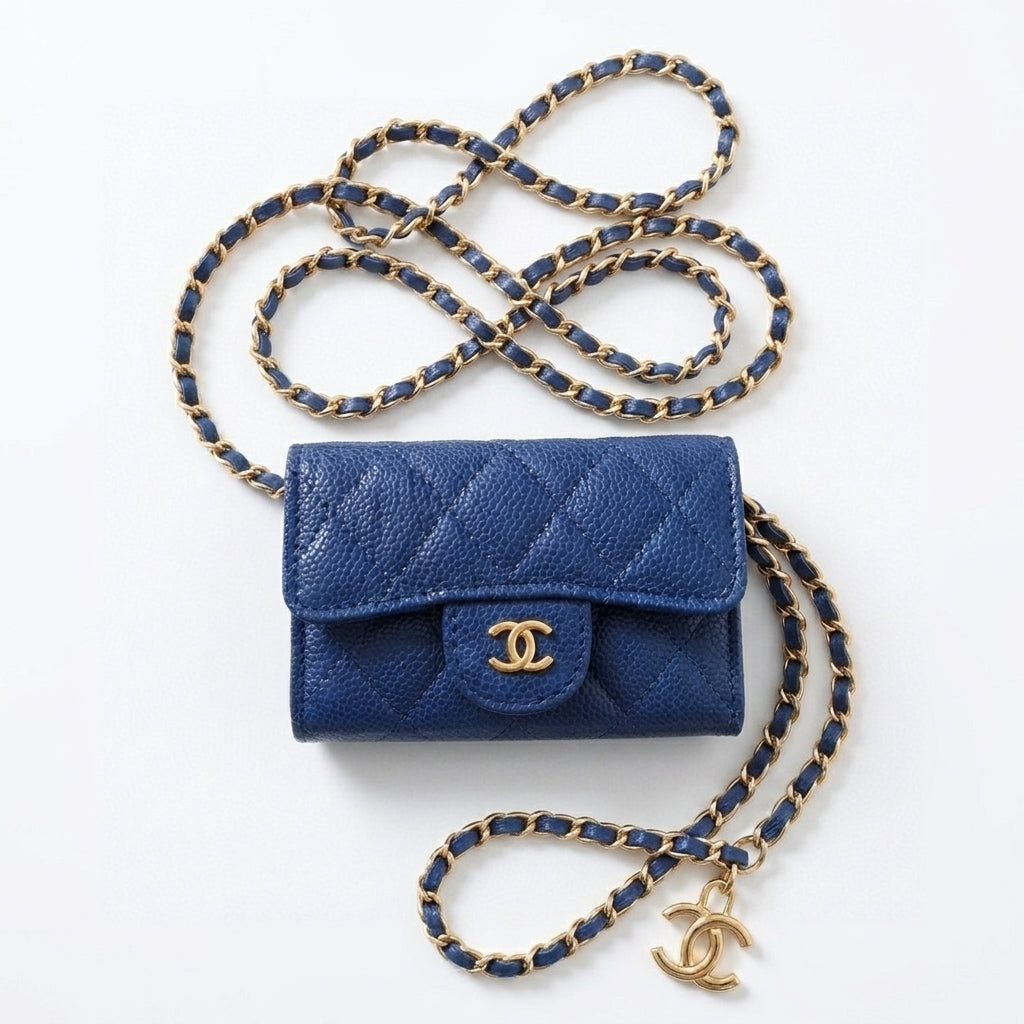 Mini sac cc bleu marine (doré)